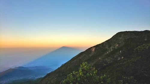 Scenic view of sea against clear sky during sunset