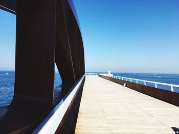 View of narrow walkway along sea