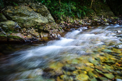 Scenic view of river flowing through rocks