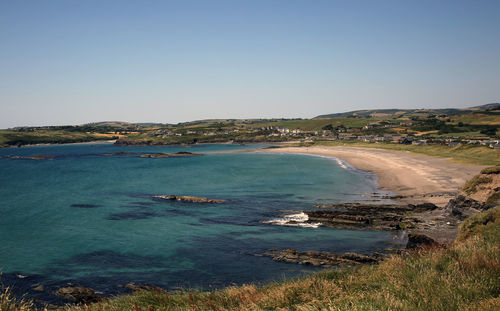 Scenic view of sea against clear blue sky