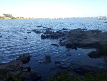 Scenic view of sea against clear sky