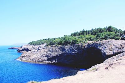 Scenic view of sea against clear sky