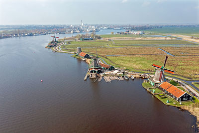 High angle view of boats in sea