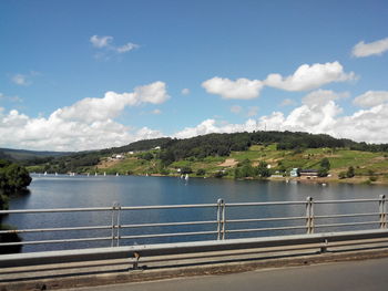 Scenic view of lake against cloudy sky