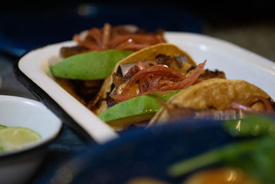 Close-up of meal served in plate