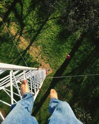 Low section of friends on railing against trees