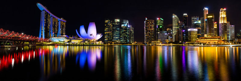 Illuminated buildings in city at night