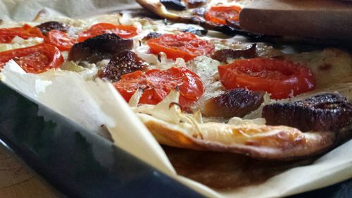 Close-up of pizza served in plate