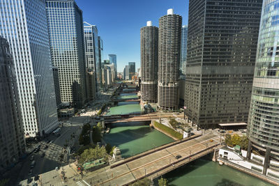 Aerial view of modern buildings in city