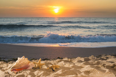 Scenic view of sea against sky during sunset