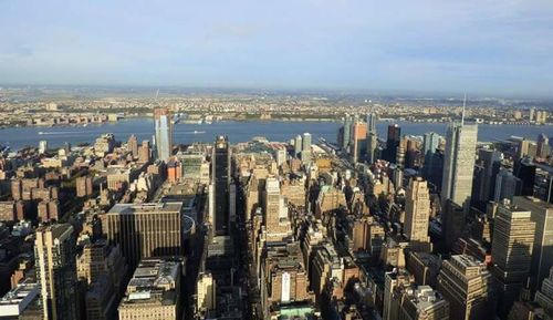 High angle view of city against sky