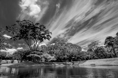 Scenic view of lake against cloudy sky