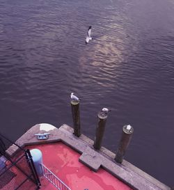 High angle view of boats in sea