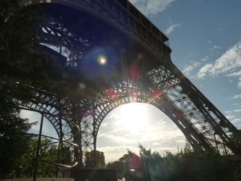 Low angle view of bridge in city against sky