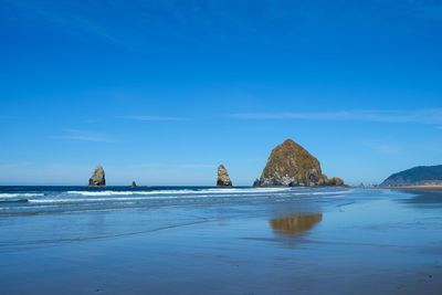 Scenic view of sea against blue sky