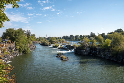 Beautiful view of idaho falls and snake river with sky in background