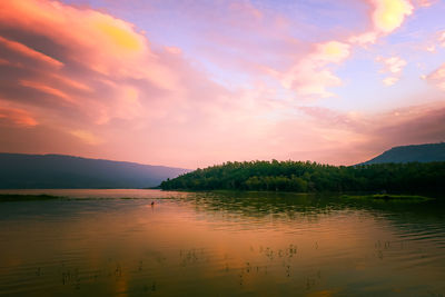 Scenic view of lake against sky during sunset