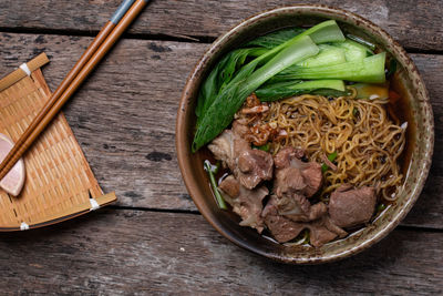 Directly above shot of soup in bowl on table