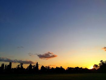 Silhouette trees on field against sky during sunset