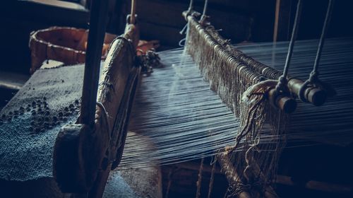 Close-up of loom in industry