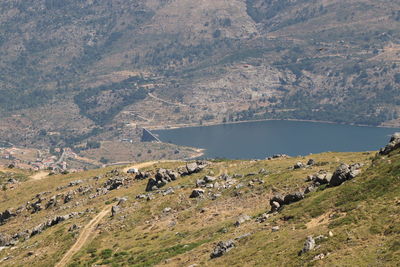 High angle view of land and sea