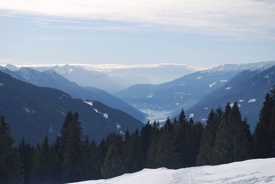 Scenic view of snowcapped mountains against sky