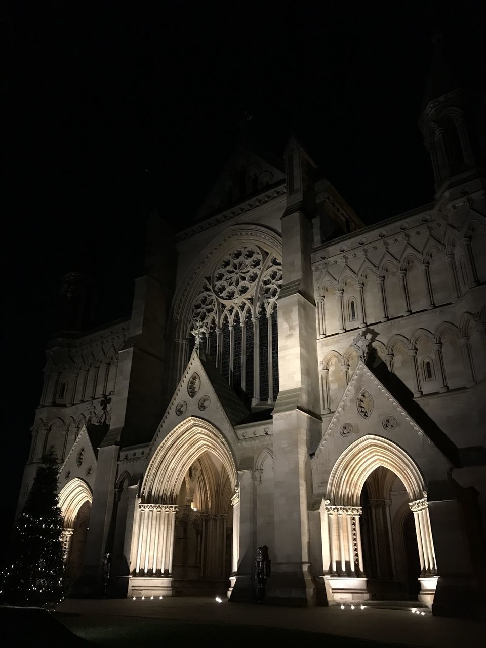 LOW ANGLE VIEW OF CATHEDRAL AT NIGHT