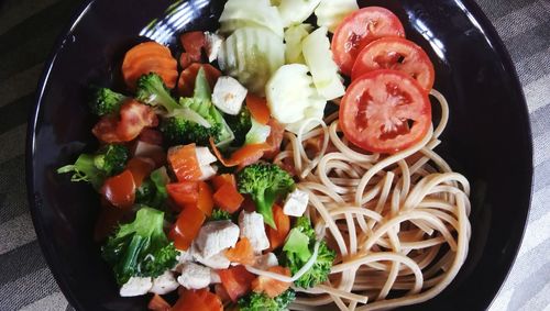 High angle view of chopped vegetables