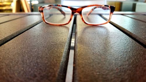 High angle view of eyeglasses on table