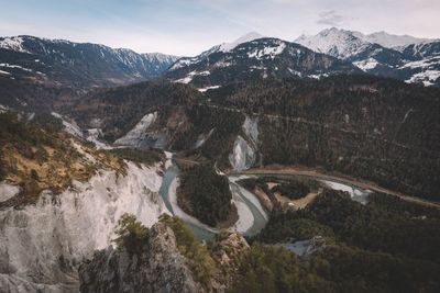 Scenic view of mountains against cloudy sky