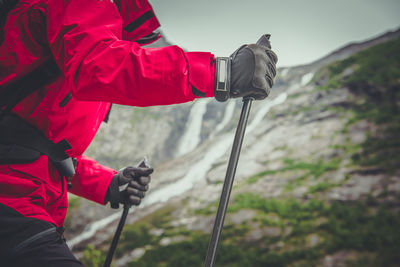 Low section of man working in forest
