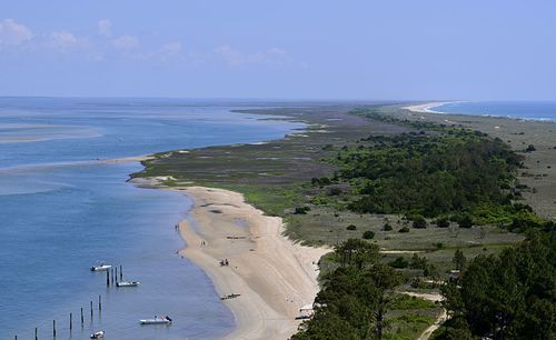 High angle view of beach against sky