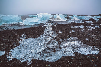 High angle view of ice on land