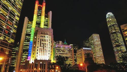 Low angle view of modern building at night