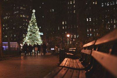 Illuminated christmas tree at night