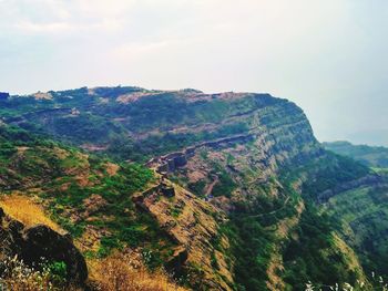 High angle view of mountains against sky