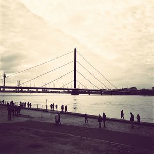 View of suspension bridge at beach