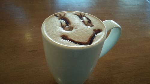 High angle view of coffee on table