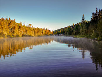 Scenic view of lake against clear sky