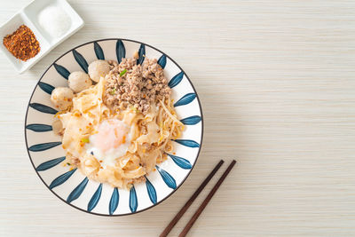 High angle view of food in bowl on table