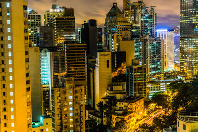 Illuminated buildings in city at night