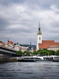 St. martin's cathedral and a view across the danube river to the old town in bratislava, slovakia