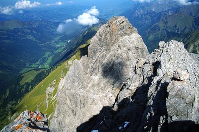 Panoramic view of rocks and mountains against sky