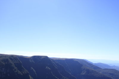 Scenic view of mountains against clear blue sky