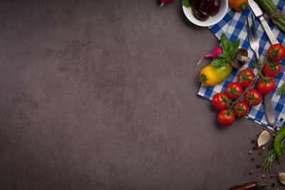 High angle view of fruits on table