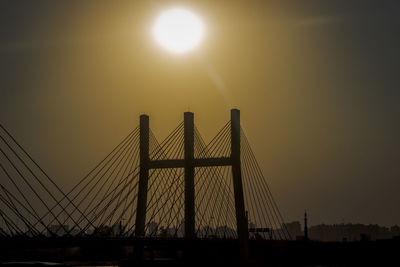 Low angle view of suspension bridge against sky during sunset