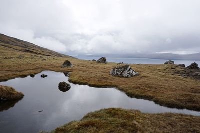 Scenic view of sea against cloudy sky