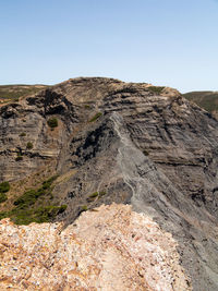 Scenic view of rocky mountains against clear sky