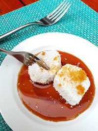 High angle view of dessert in plate