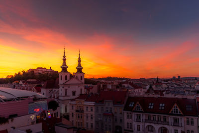 View of buildings against sky at sunset